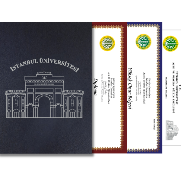 Siyah Deri Diploma Dosyası Diploma ve Onur Belgesi Baskısı Gümüş Yaldızlı Özel Tasarım