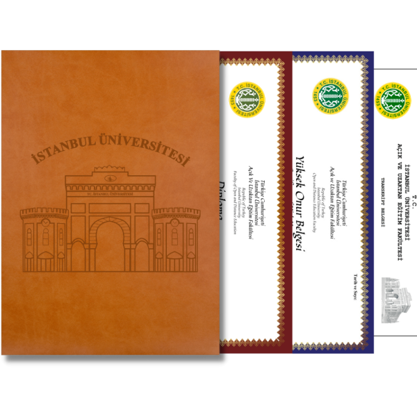 Taba Deri Diploma Dosyası Diploma ve Onur Belgesi Baskısı Gümüş Yaldızlı Özel Tasarım