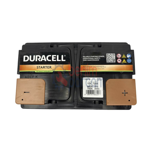Duracell Akü DURACELL DS72 (Starter 12V Volt 72 AH Amper 72AH 660EN L3 Düz Ölçüleri: 278X175X190)