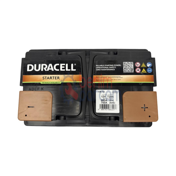 Duracell Akü DURACELL DS72 (Starter 12V Volt 72 AH Amper 72AH 660EN L3 Düz Ölçüleri: 278X175X190)