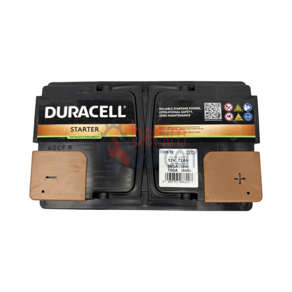 Duracell Akü DURACELL DS72 (Starter 12V Volt 72 AH Amper 72AH 660EN L3 Düz Ölçüleri: 278X175X190)