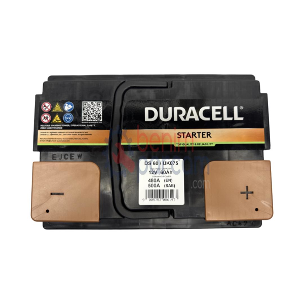 Duracell Akü DURACELL DS60 (Starter 12V Volt 60 AH Amper 60AH 480EN LB2 Düz Alçak Tip Ölçüleri: 241X175X175)