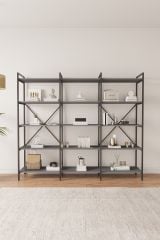 Nilamu 200 cm Kitaplık, Metal Aksamlı, Organizer, Ofis, Ev, 5 Raflı Kitaplık