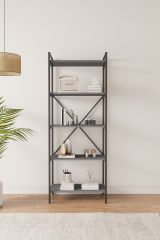 Nilamu 65 cm Kitaplık, Metal Aksamlı, Organizer, Ofis, Ev, 5 Raflı Kitaplık