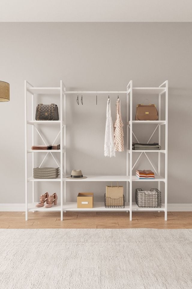 Nilamu Elbise Dolabı | Metal Gövdeli Açık Askılık & Organizer Dolap 175x170x34 Cm
