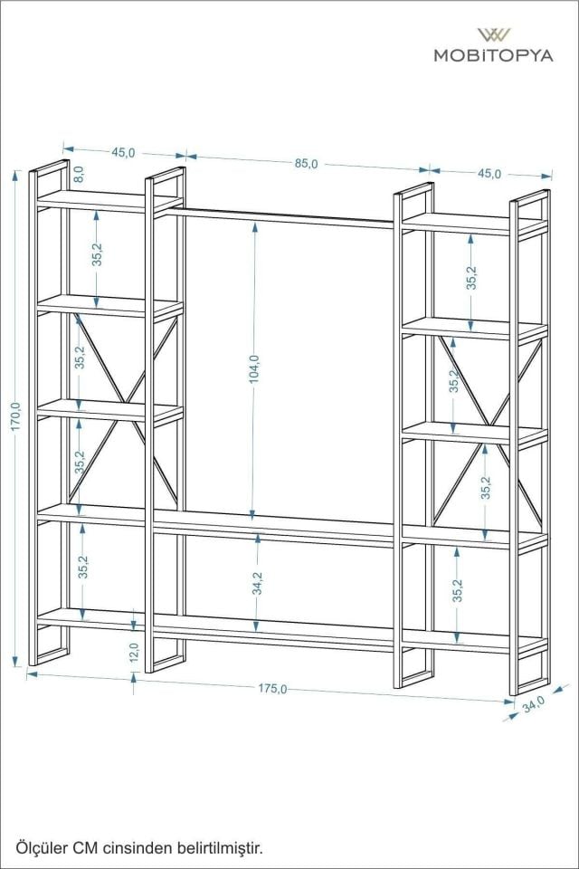 Nilamu Elbise Dolabı | Metal Gövdeli Açık Askılık & Organizer Dolap 175x170x34 Cm