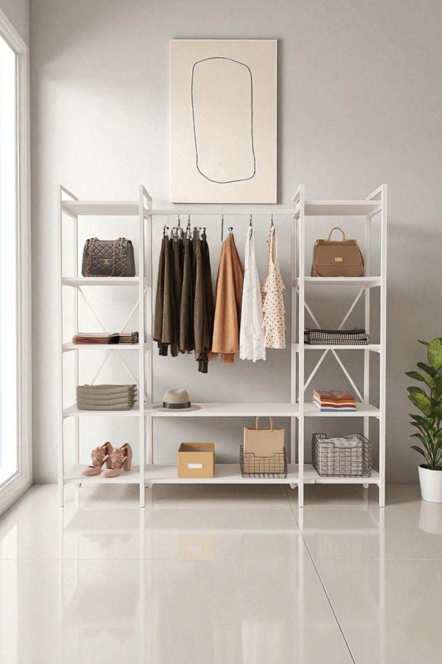 Nilamu Elbise Dolabı | Metal Gövdeli Açık Askılık & Organizer Dolap 175x170x34 Cm