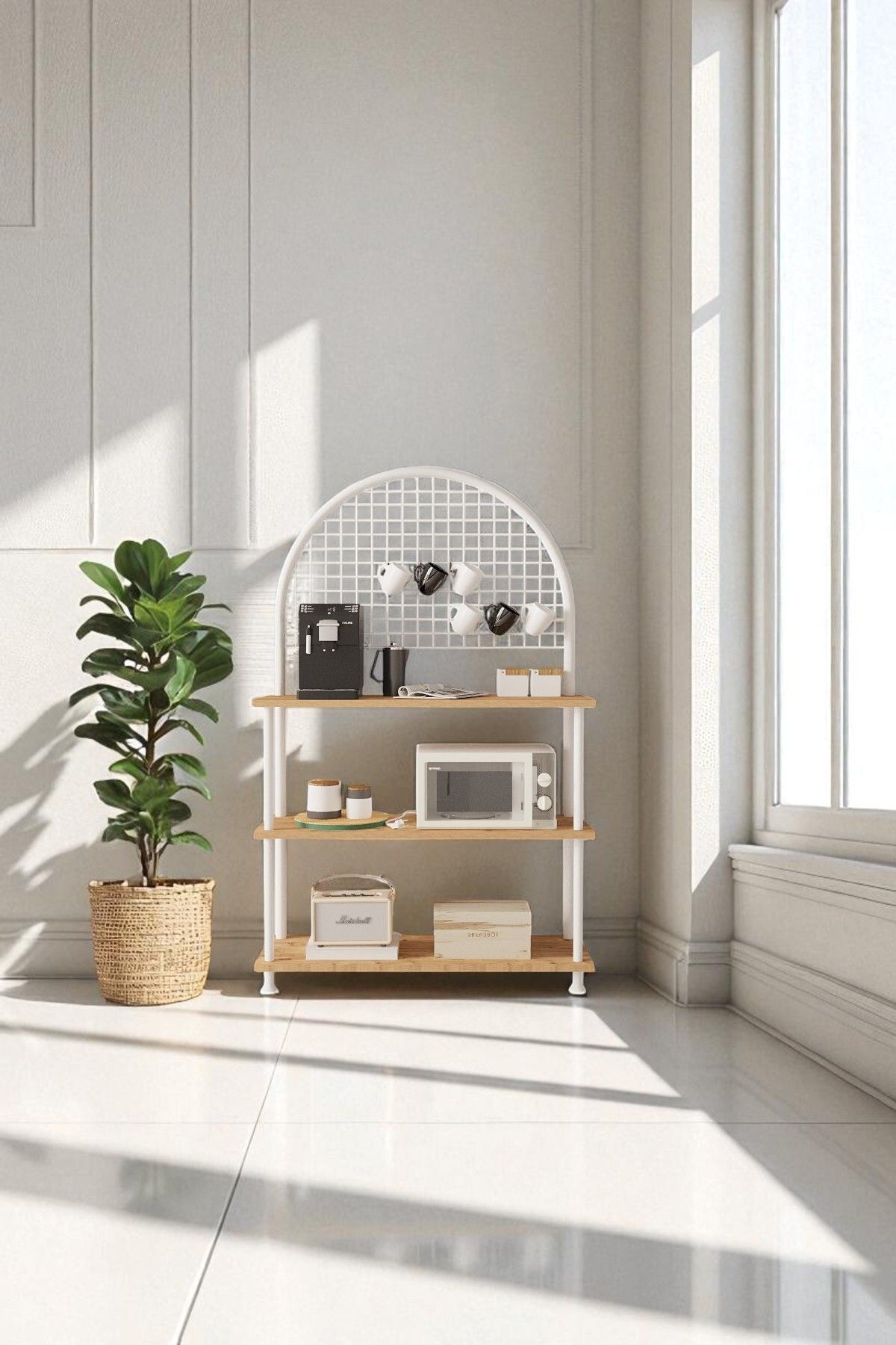 Çevir Kur Çok Amaçlı Kahve Köşesi Dolabı | 4 Raflı Mutfak Standı & Düzenleyici Dolap 71x134x35 cm