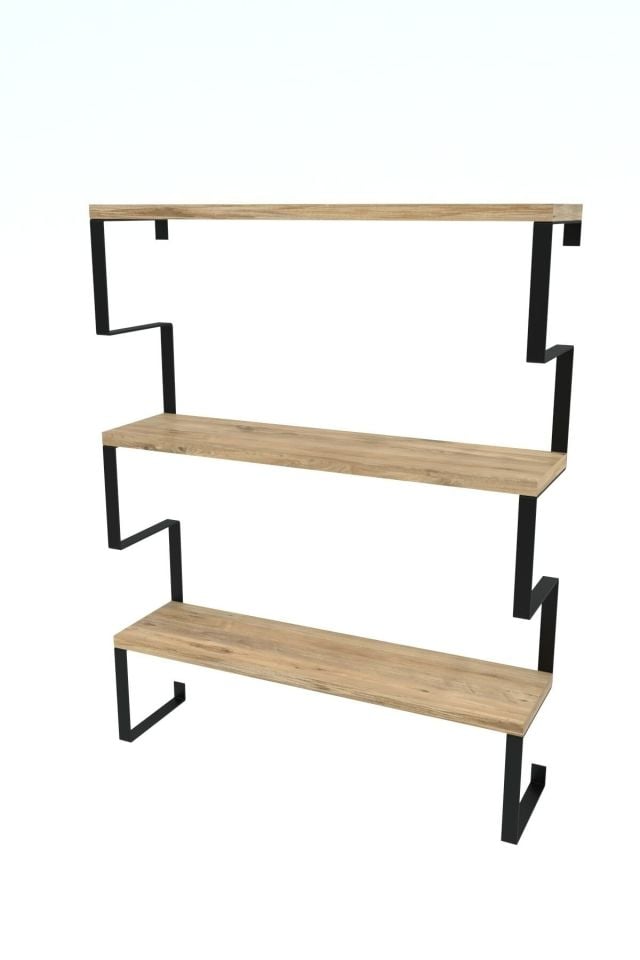 3 Katlı Metal Ayaklı Duvar Rafı | Kitaplık, Saksılık ve Dekoratif Raf 60x70x15 cm