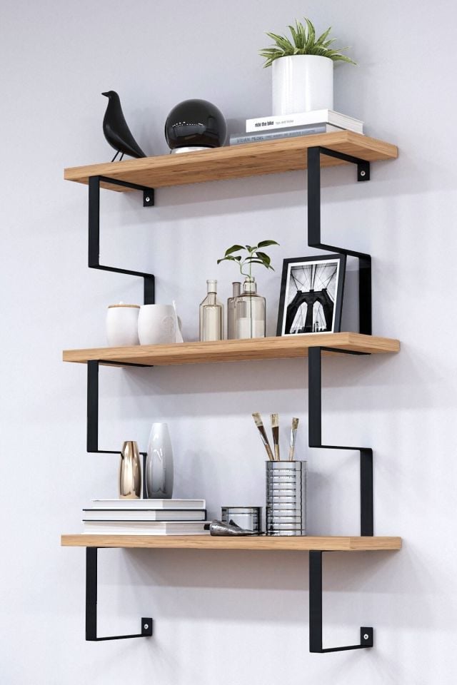 3 Katlı Metal Ayaklı Duvar Rafı | Kitaplık, Saksılık ve Dekoratif Raf 60x70x15 cm