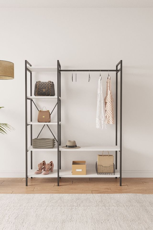 Nilamu  Elbise Dolabı | Metal Gövdeli Açık Askılık & Organizer Dolap 130×170×34 Cm