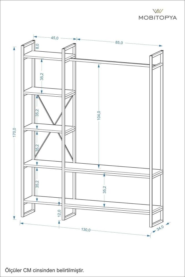 Nilamu  Elbise Dolabı | Metal Gövdeli Açık Askılık & Organizer Dolap 130×170×34 Cm