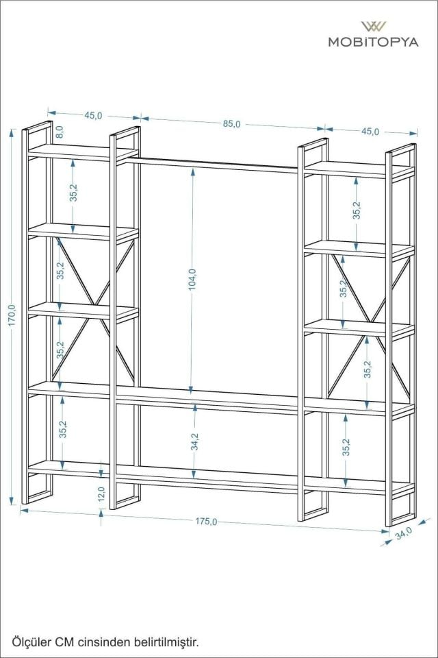 Nilamu Elbise Dolabı | Metal Gövdeli Açık Askılık & Organizer Dolap 175x170x34 Cm