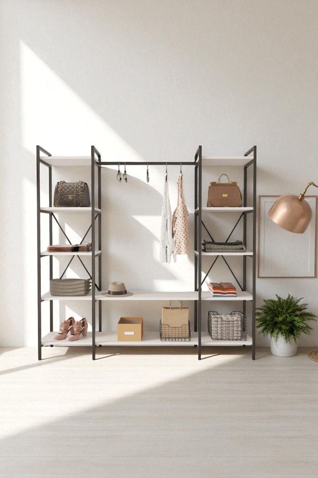 Nilamu Elbise Dolabı | Metal Gövdeli Açık Askılık & Organizer Dolap 175x170x34 Cm