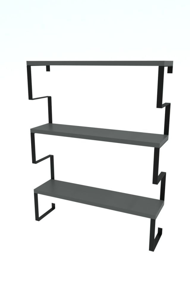 Metal Ayaklı Duvar Rafı, 3 Katlı Duvar Rafı, Kitaplık, Saksılık, Banyo, Mutfak, Salon, TV Antrasit