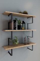Metal Ayaklı Duvar Rafı, 3 Katlı Duvar Rafı, Kitaplık, Saksılık, Banyo, Mutfak, Salon, TV Atlantik Çam