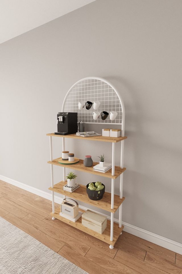 Çevir Kur 4 Raflı Kahve Köşesi Dolabı, Mutfak Standı, Mutfak Düzenleyici 71*170*35 Cm