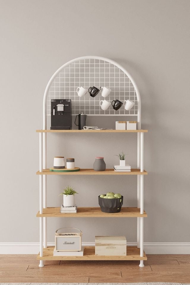 Çevir Kur 4 Raflı Kahve Köşesi Dolabı, Mutfak Standı, Mutfak Düzenleyici 71*170*35 Cm