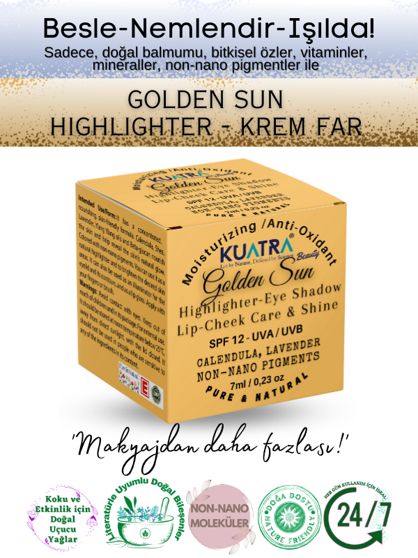 Kuatra Golden Sun Doğal İçerikli Nemlendirici Antioksidan Işıltı Veren Balm (Highlighter - Göz Farı- Aydınlatıcı) 7ml