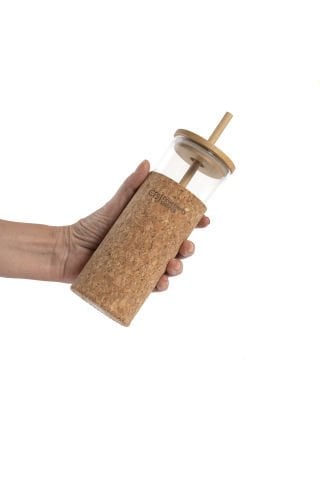 450 ml Mantar Kılıflı Borosilikat Cam Su Şişesi