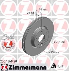 Zimmermann Volvo S60 S80 V60 V70 XC70 Ön Fren Disk Takımı 16 inç 31341382
