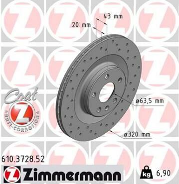 Zimmermann Volvo S90 V90 XC90 Delikli Arka Fren Diski Takım 31400778