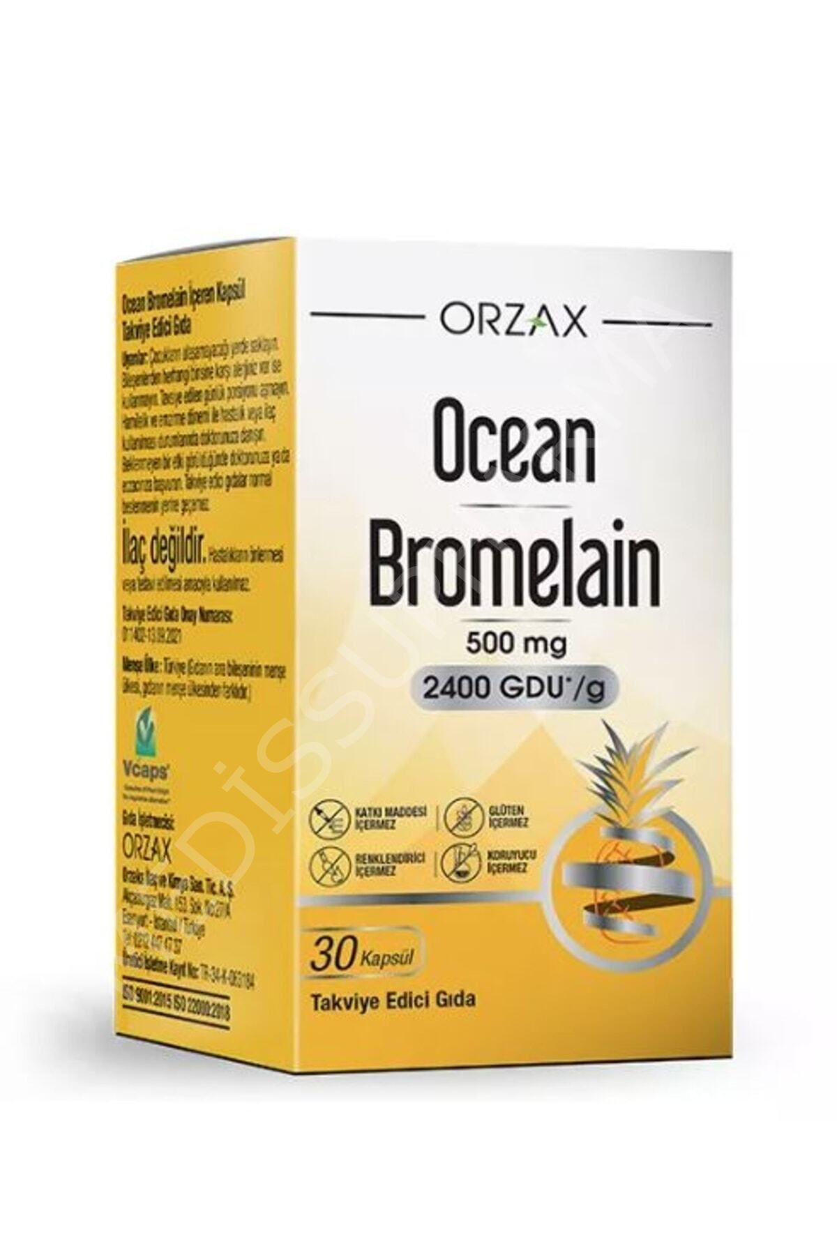 Orzax Bromelain 500 Mg Takviye Edici Gıda 30 Kapsül