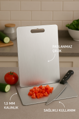 Paslanmaz Doğrama Tahtası 3 lü  Set , Hijyenik, Sağlıklı ve Uzun Ömürlü