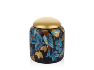 NAVY BLUE JAR WITH BIRDS