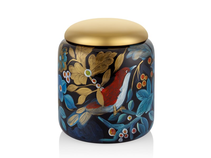 NAVY BLUE JAR WITH BIRDS