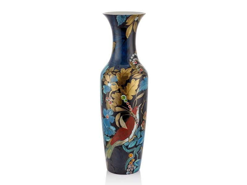 NAVY BLUE VASE WITH BIRDS