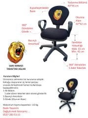 Gs Aslan Taraftar Temalı Sarı-kırmızı Çocuk Çalışma Koltuğu Ofis Koltuğu Tekerlekli Sandalye