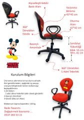 Mickey Mause Ofis Çalışma Koltuğu Döner Sandalye Çocuk Odası Ders Sandalyesi Yükseklik Ayarlı Koltuk