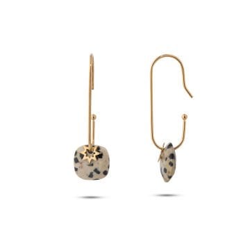 Hoshi Gold Leopar Desenli Doğal Taşlı Çelik Kadın Küpe