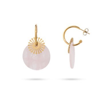 Maki Gold Açık Pembe Doğal Taşlı Altın Kaplama Çelik Kadın Küpe