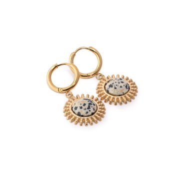 Sun Gold Leopar Desenli Doğal Taşlı Altın Kaplama Çelik Kadın Küpe