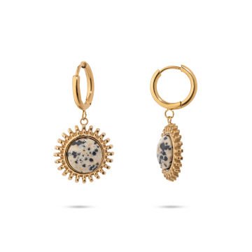 Sun Gold Leopar Desenli Doğal Taşlı Altın Kaplama Çelik Kadın Küpe