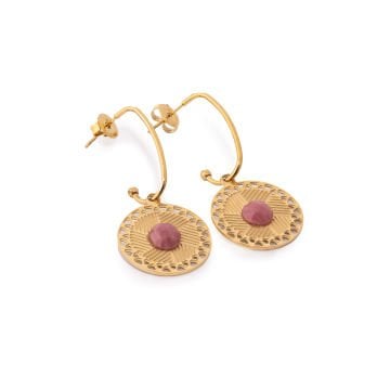 Zeni Gold Pembe Doğal Taşlı Altın Kaplama Çelik Kadın Küpe