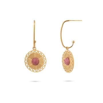 Zeni Gold Pembe Doğal Taşlı Altın Kaplama Çelik Kadın Küpe