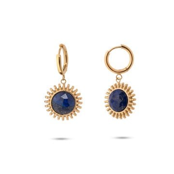 Sun Gold Lacivert Doğal Taşlı Altın Kaplama Çelik Kadın Küpe
