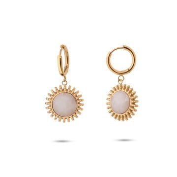 Sun Gold Beyaz Doğal Taşlı Altın Kaplama Çelik Kadın Küpe