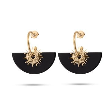 Jiji Gold Siyah Doğal Taşlı Altın Kaplama Çelik Kadın Küpe