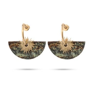 Jiji Gold Renkli Doğal Taşlı Altın Kaplama Çelik Kadın Küpe