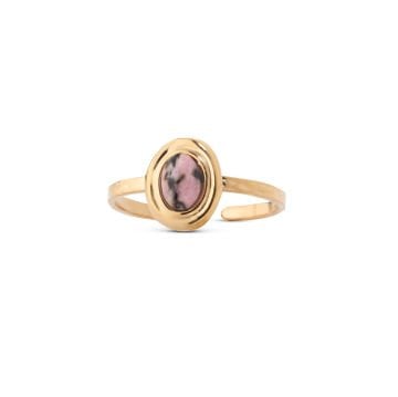 Lisa Gold Pembe Siyah Doğal Taş Altın Kaplama Çelik Kadın Yüzük