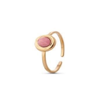 Lisa Gold Pembe Doğal Taş Altın Kaplama Çelik Kadın Yüzük
