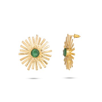 Yeşil Taşlı Gold Küpe