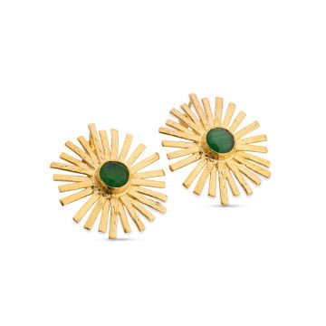 Yeşil Taşlı Gold Küpe