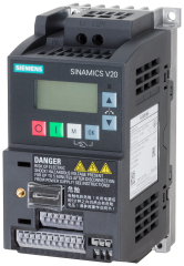 SİEMENS - 6SL3210-5BB11-2UV1 - SINAMICS V20 200-240V 1AC -10/+10% 47-63Hz rated power 0.12 kW with 150% overload for 60 sec. unfiltered I/O: 4 DI, 2 DO,2 AI, 1 AQ fieldbus: USS/MODBUS RTU