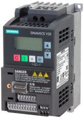 SİEMENS - 6SL3210-5BB15-5UV1 - SINAMICS V20 200-240V 1AC -10/+10% 47-63Hz rated power 0.55 kW with 150% overload for 60 sec. unfiltered I/O: 4 DI, 2 DO,2 AI, 1 AQ fieldbus: USS/MODBUS RTU