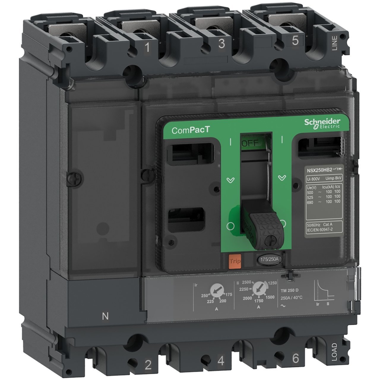 Schneider Elektrik C25V4TM125 -NSX160HB1 Termik manyetik korumalı 125A 4 Kutup 690V AC-75kA Kompakt Şalter  ( Eski Muadil Ürün Referans Kodu  : LV433479 )